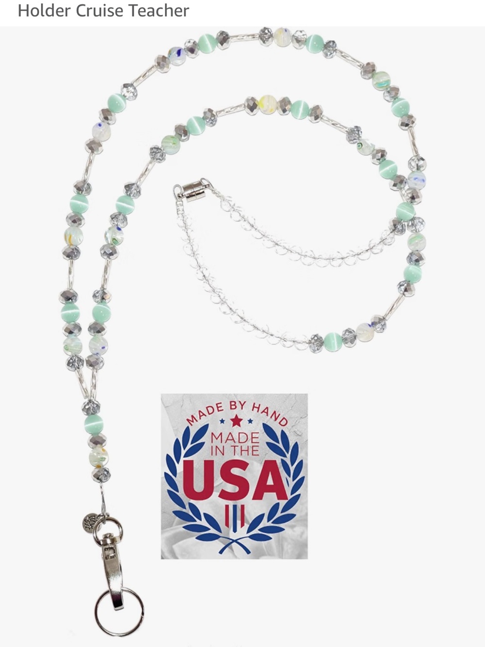 34” beaded lanyard sea glass hand beaded!